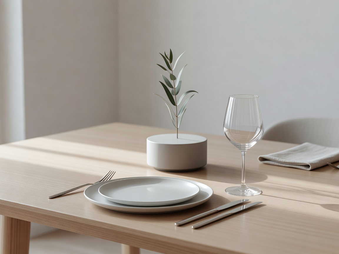 Elegant minimal dining setting with soft lighting