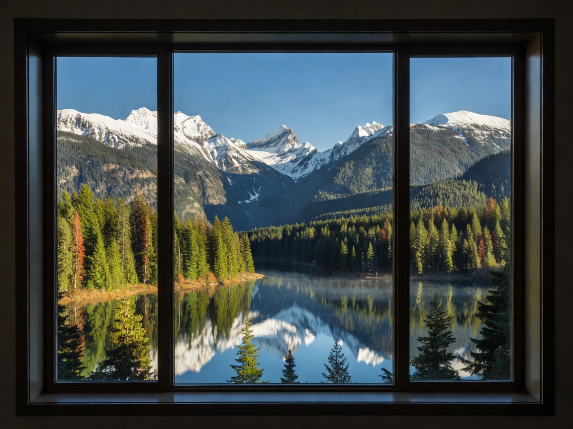 Large architectural window framing a beautiful British Columbia landscape