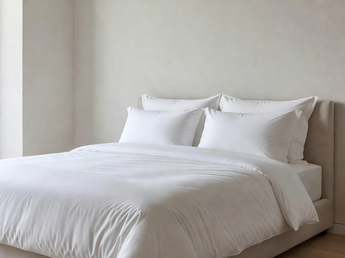 Minimalist comfortable hotel bed with premium linens