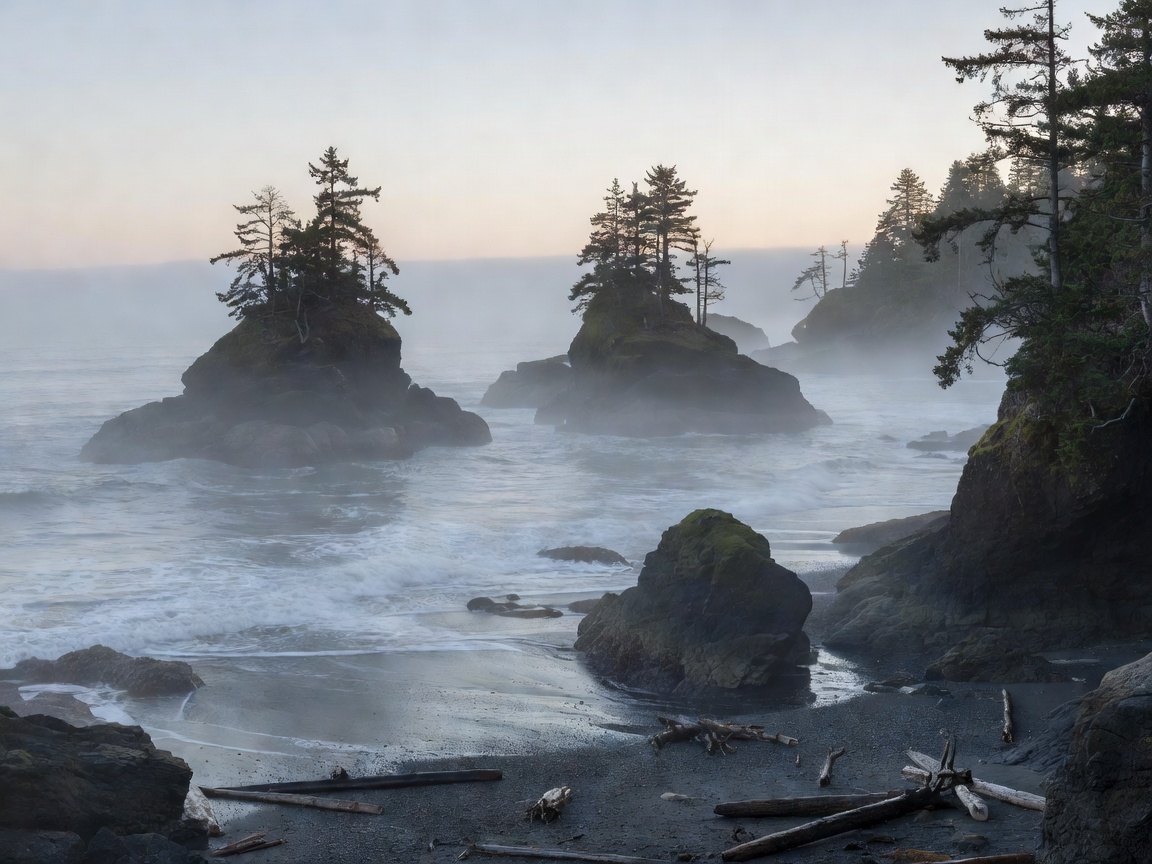 Misty coastal morning in British Columbia