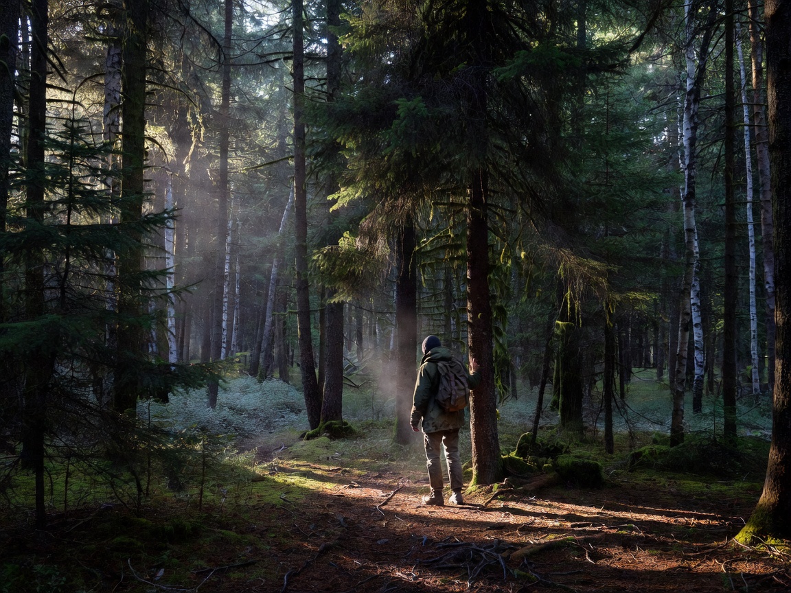 Person wandering through a Canadian forest