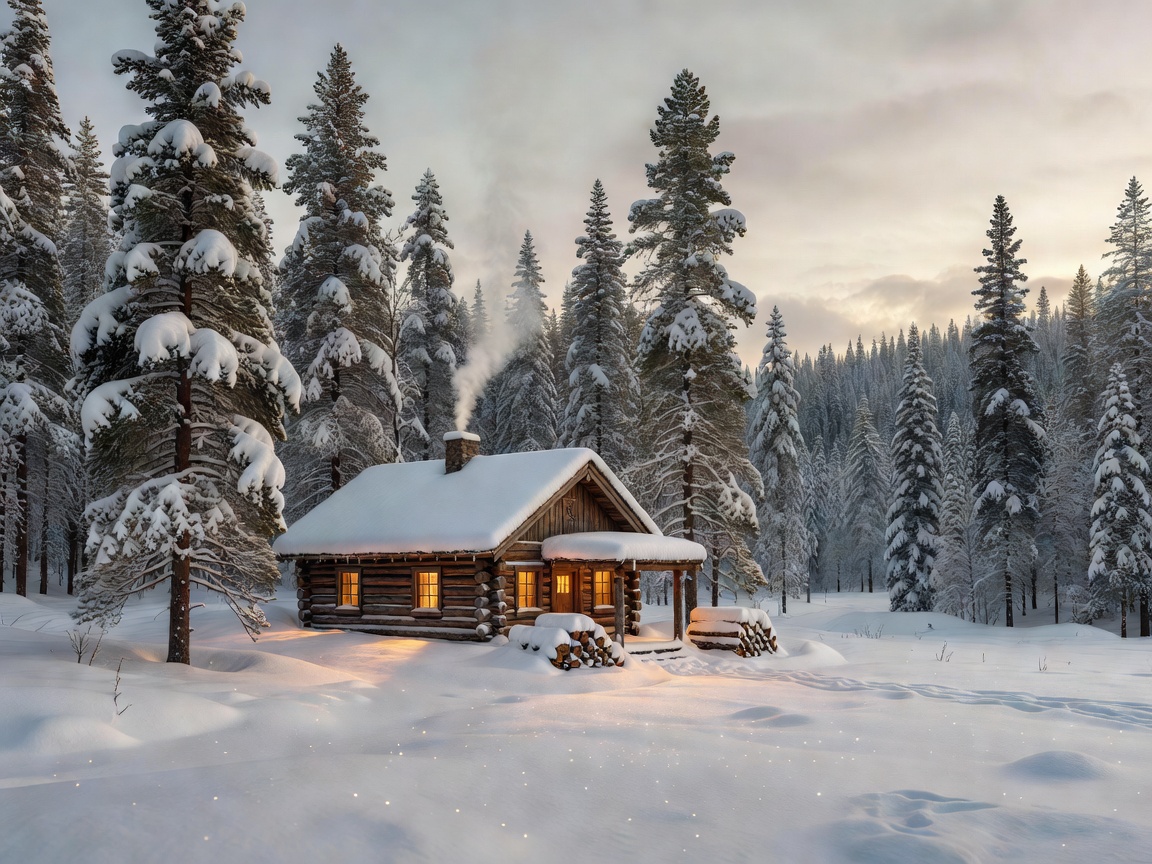 Snowy Canadian winter landscape with cosy surroundings